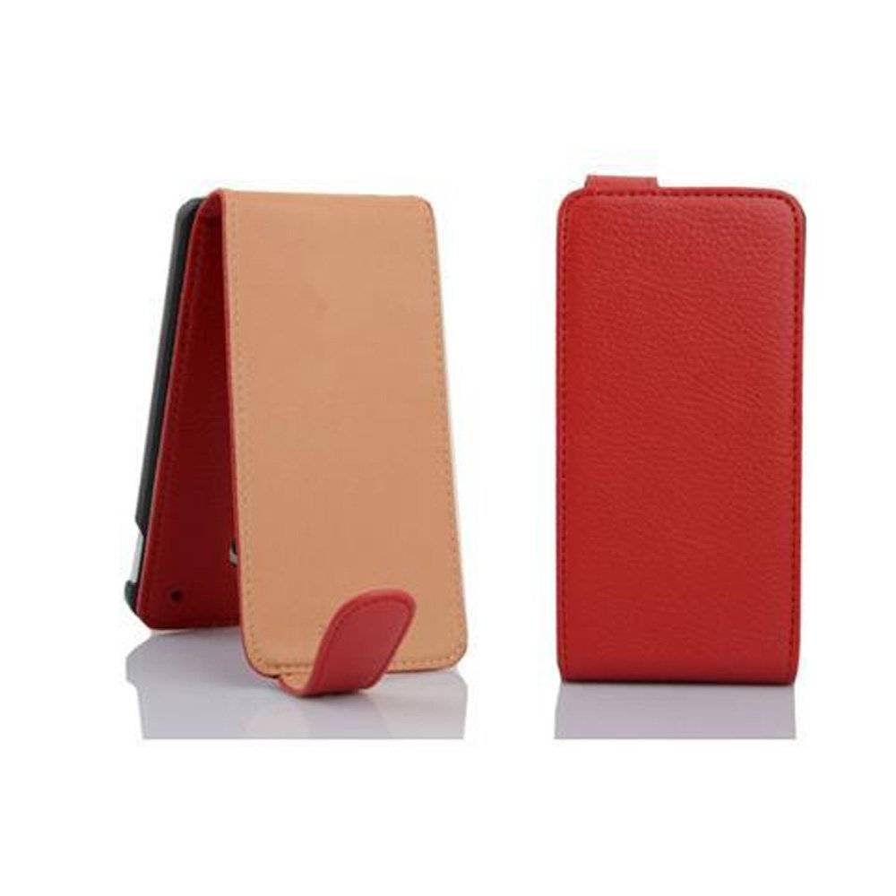 Cadorabo Hülle für HTC ONE M7 Hülle in INFERNO ROT - Handyhülle im Flip Design aus strukturiertem Textilleder - Case Cover Schutzhülle Etui Tasch