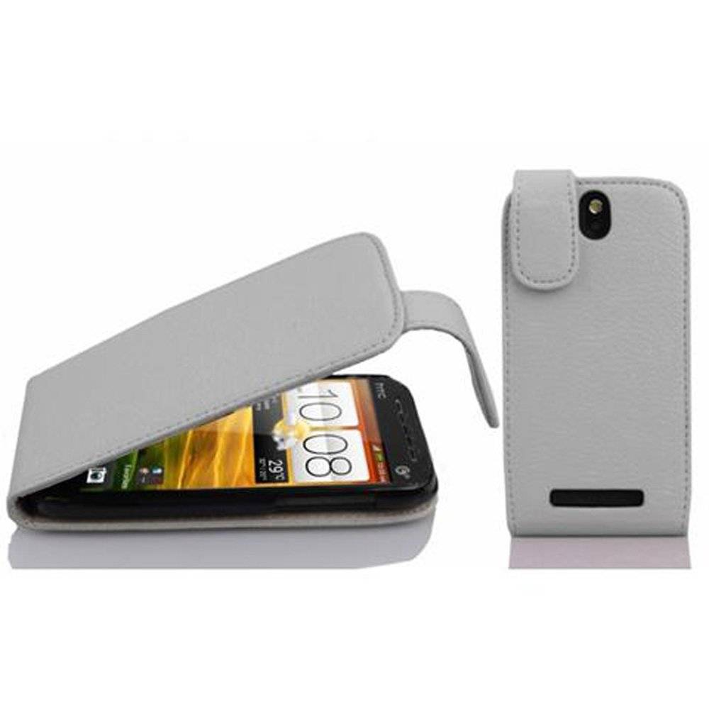 Cadorabo Hülle für HTC ONE SV  Hülle in MAGNESIUM WEIß - Handyhülle im Flip Design aus strukturiertem Textilleder - Case Cover Schutzhülle Etui