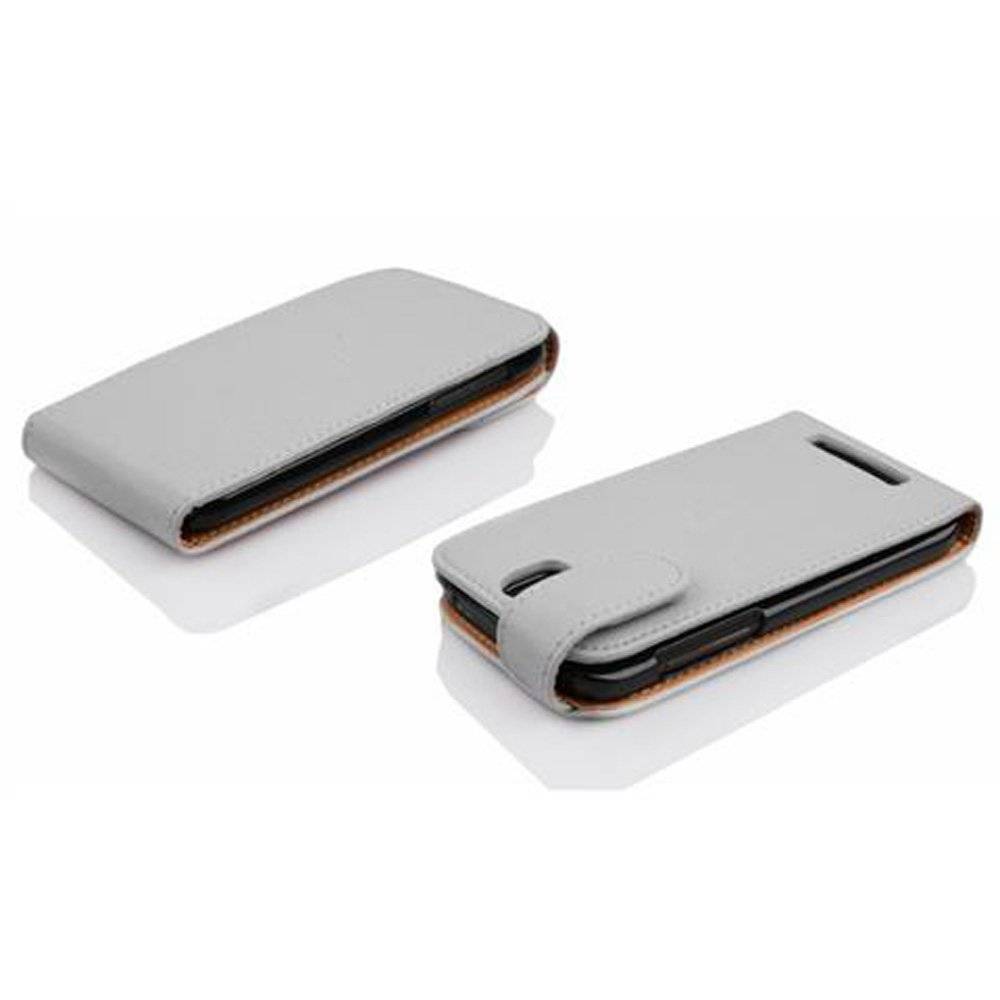 Cadorabo Hülle für HTC ONE SV  Hülle in MAGNESIUM WEIß - Handyhülle im Flip Design aus strukturiertem Textilleder - Case Cover Schutzhülle Etui