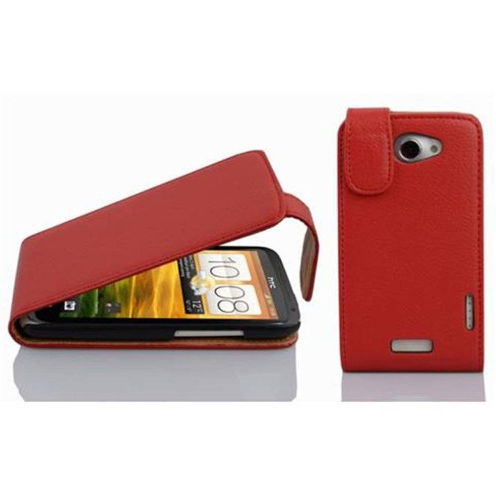 Cadorabo Hülle für HTC ONE X / X+ Hülle in INFERNO ROT - Handyhülle im Flip Design aus strukturiertem Textilleder - Case Cover Schutzhülle Etui T