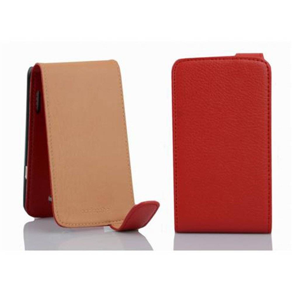 Cadorabo Hülle für HTC ONE X / X+ Hülle in INFERNO ROT - Handyhülle im Flip Design aus strukturiertem Textilleder - Case Cover Schutzhülle Etui T