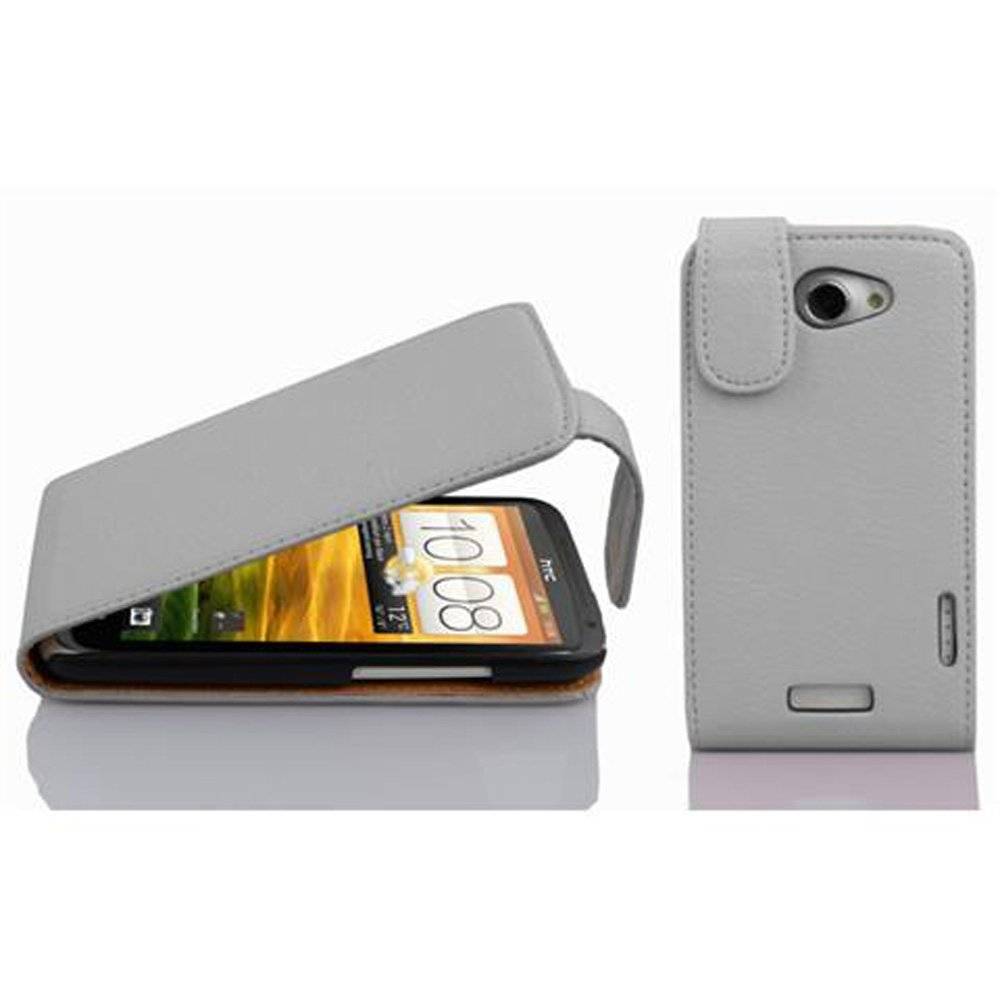 Cadorabo Hülle für HTC ONE X / X+ Hülle in MAGNESIUM WEIß - Handyhülle im Flip Design aus strukturiertem Textilleder - Case Cover Schutzhülle Et