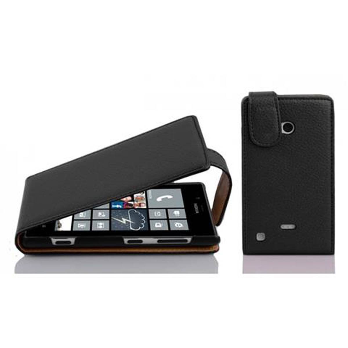 Cadorabo Schutzhülle für Nokia Lumia 720 Hülle in Schwarz Flip Etui Handyhülle Case Cover Kunstleder
