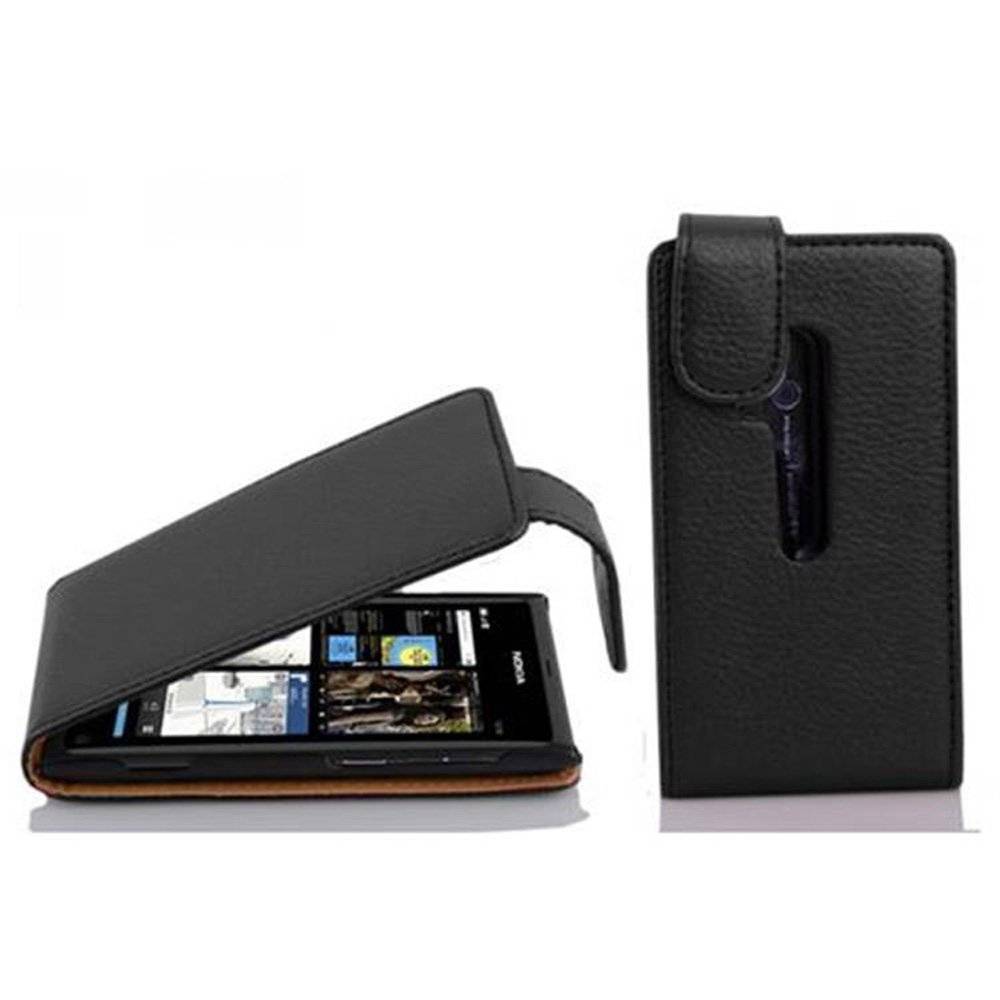 Cadorabo Hülle für Nokia Lumia 800 Hülle in OXID SCHWARZ - Handyhülle im Flip Design aus strukturiertem Textilleder - Case Cover Schutzhülle Etui
