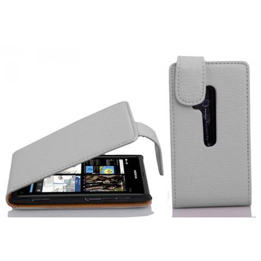 Cadorabo Hülle für Nokia Lumia 800 Hülle in MAGNESIUM WEIß - Handyhülle im Flip Design aus strukturiertem Textilleder - Case Cover Schutzhülle E