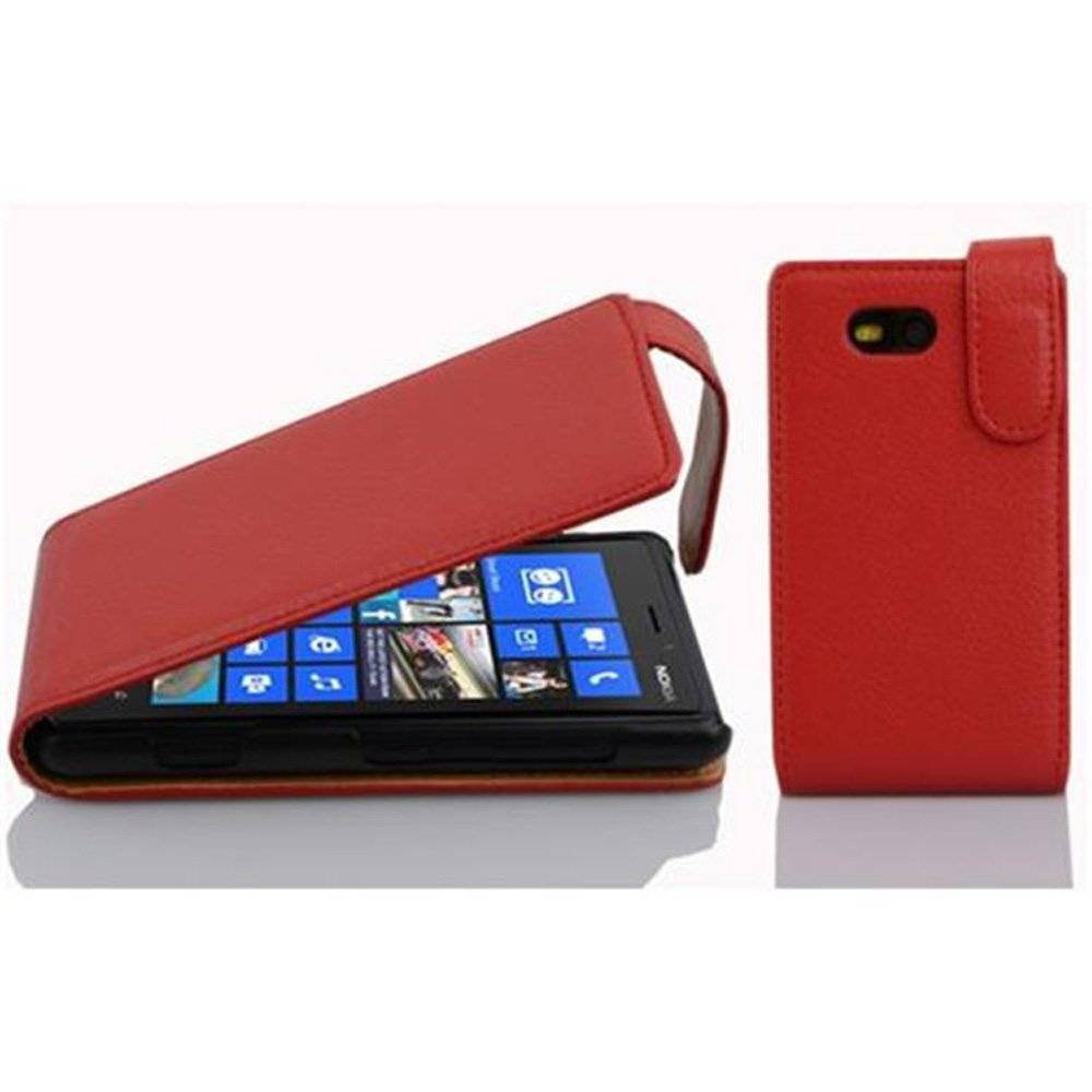 Cadorabo Hülle für Nokia Lumia 820 Hülle in INFERNO ROT - Handyhülle im Flip Design aus strukturiertem Textilleder - Case Cover Schutzhülle Etui
