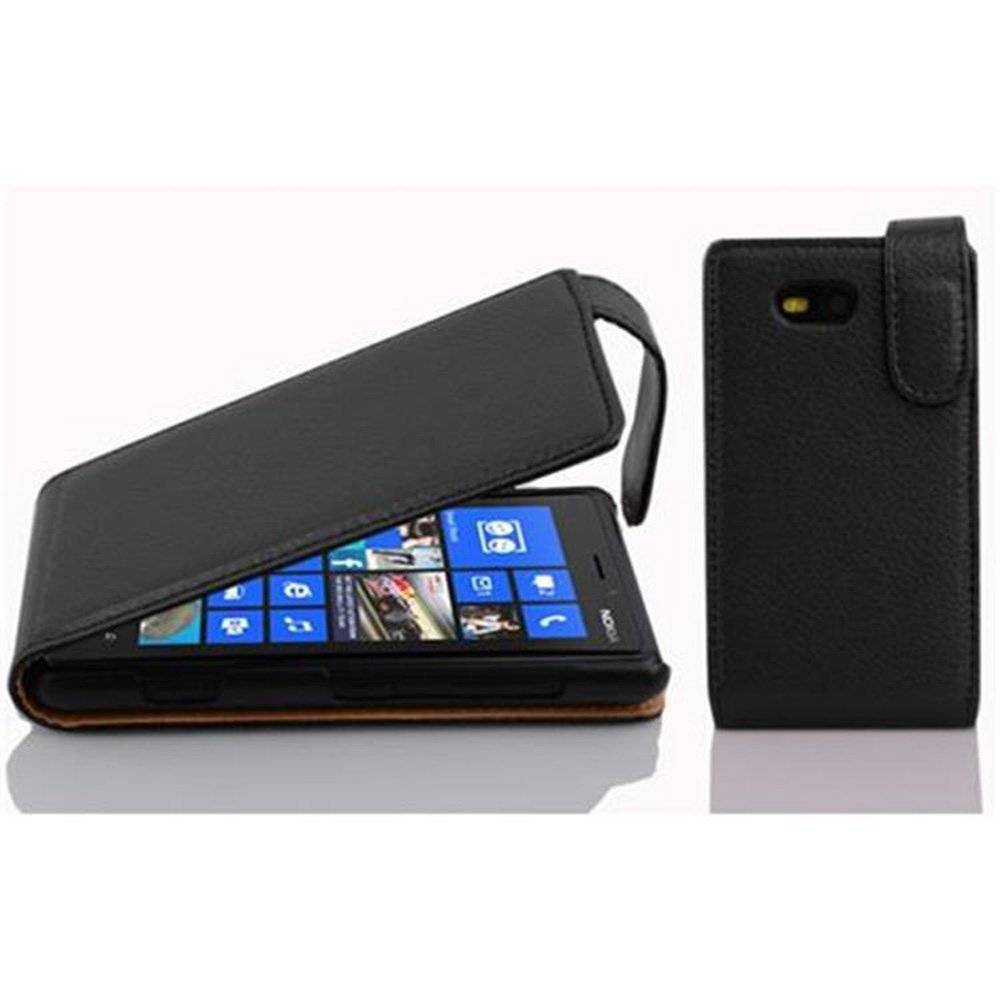 Cadorabo Hülle für Nokia Lumia 820 Hülle in OXID SCHWARZ - Handyhülle im Flip Design aus strukturiertem Textilleder - Case Cover Schutzhülle Etui