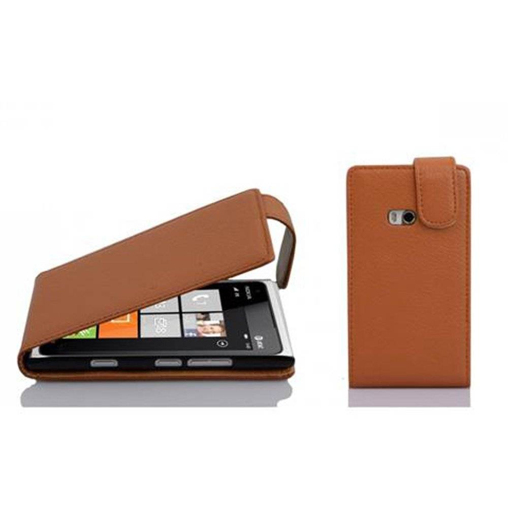 Cadorabo Hülle für Nokia Lumia 900 Hülle in COGNAC BRAUN - Handyhülle im Flip Design aus strukturiertem Textilleder - Case Cover Schutzhülle Etui