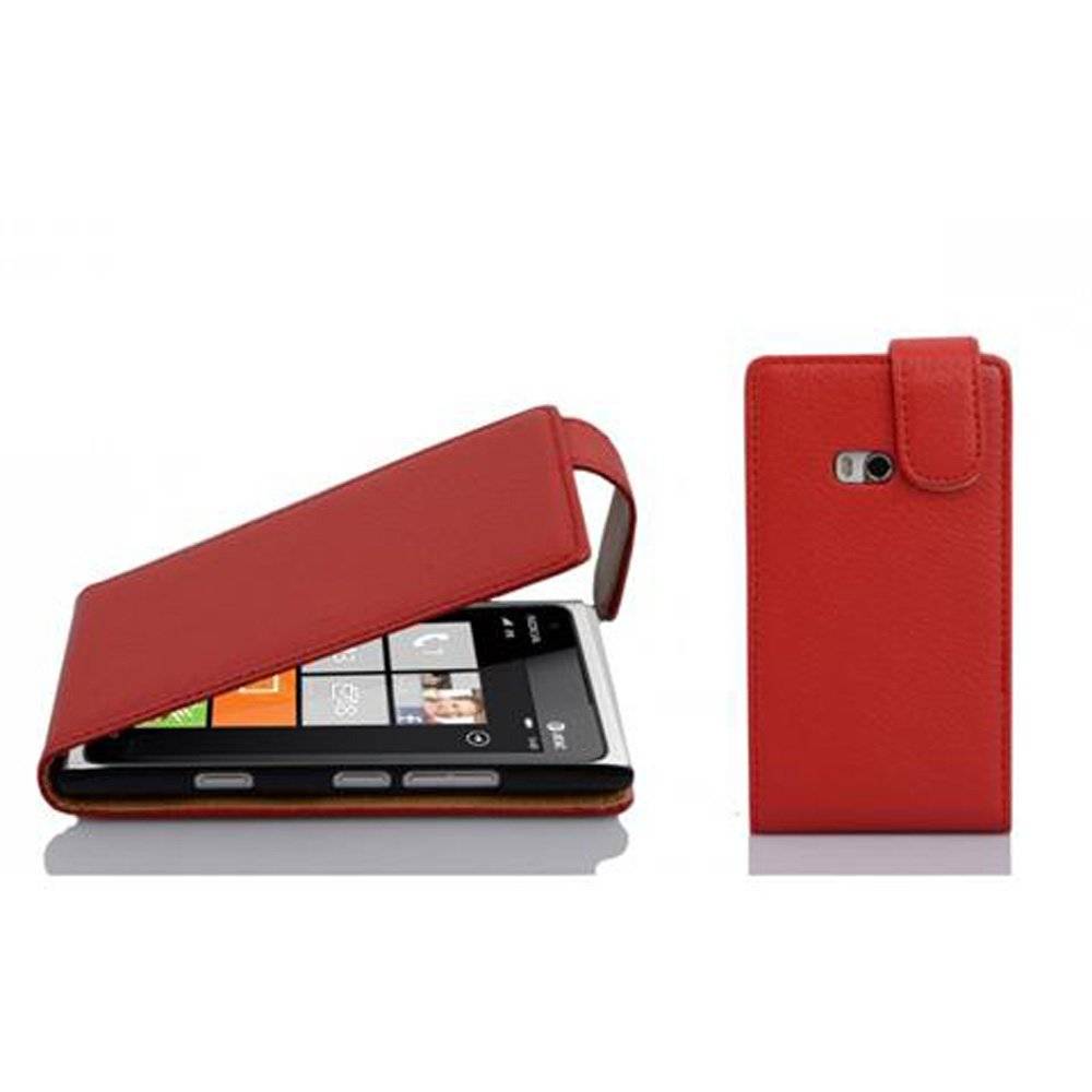 Cadorabo Hülle für Nokia Lumia 900 Hülle in INFERNO ROT - Handyhülle im Flip Design aus strukturiertem Textilleder - Case Cover Schutzhülle Etui
