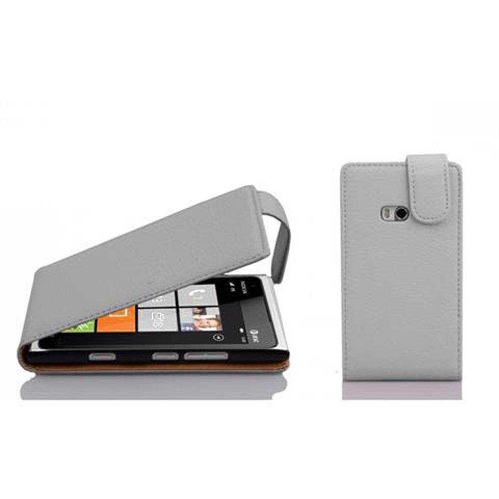 Cadorabo Hülle für Nokia Lumia 900 Hülle in MAGNESIUM WEIß - Handyhülle im Flip Design aus strukturiertem Textilleder - Case Cover Schutzhülle E