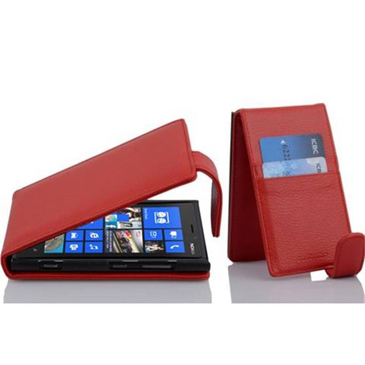 Cadorabo Schutzhülle für Nokia Lumia 920 Hülle in Rot Flip Etui Handyhülle Case Cover Kunstleder