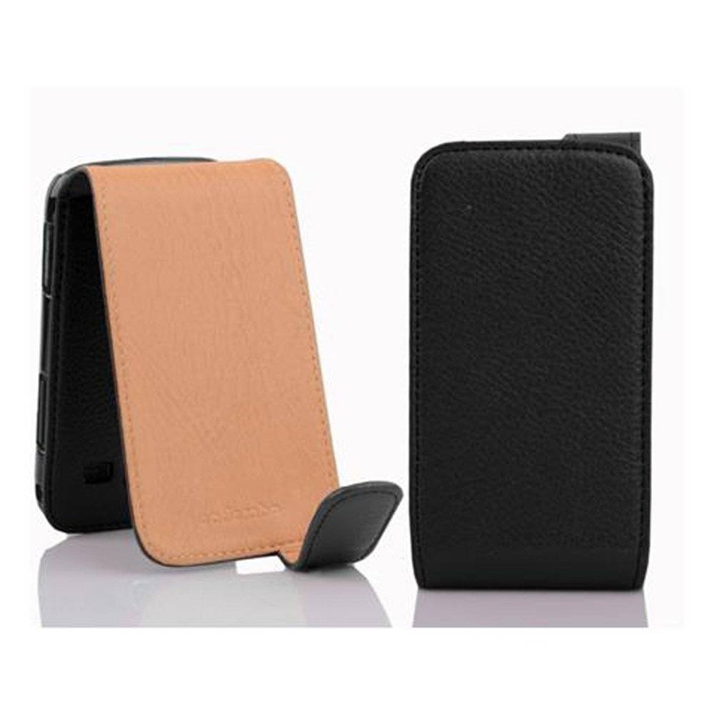 Cadorabo Hülle für Samsung Galaxy ACE 2 Hülle in OXID SCHWARZ - Handyhülle im Flip Design aus strukturiertem Textilleder - Case Cover Schutzhülle