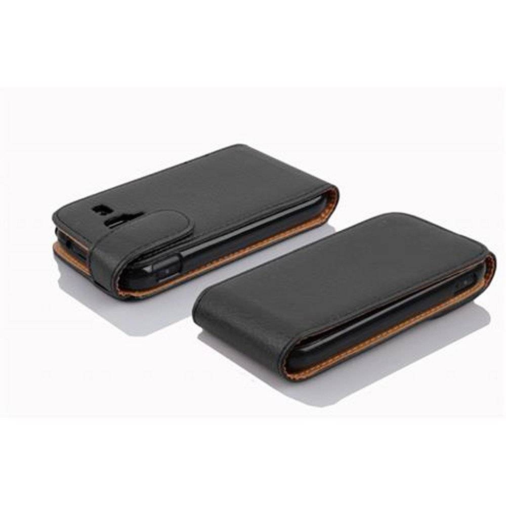 Cadorabo Hülle für Samsung Galaxy ACE 2 Hülle in OXID SCHWARZ - Handyhülle im Flip Design aus strukturiertem Textilleder - Case Cover Schutzhülle