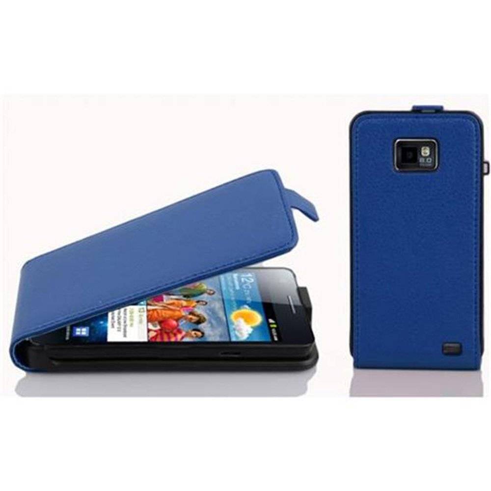 Cadorabo Hülle für Samsung Galaxy S2 / S2 PLUS Hülle in KÖNIGS BLAU - Handyhülle im Flip Design aus strukturiertem Textilleder - Case Cover Schut