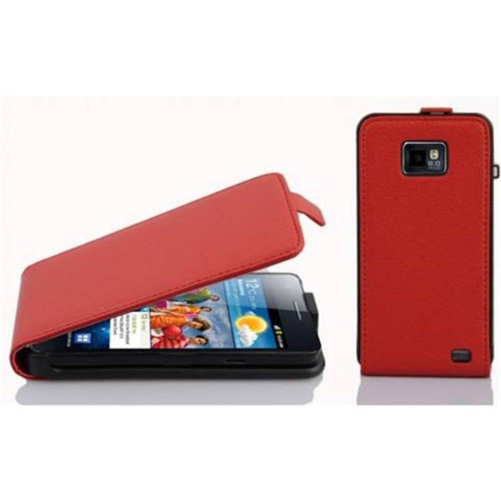 Cadorabo Hülle für Samsung Galaxy S2 / S2 PLUS Hülle in INFERNO ROT - Handyhülle im Flip Design aus strukturiertem Textilleder - Case Cover Schutz