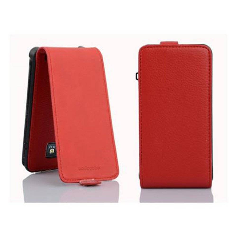 Cadorabo Hülle für Samsung Galaxy S2 / S2 PLUS Hülle in INFERNO ROT - Handyhülle im Flip Design aus strukturiertem Textilleder - Case Cover Schutz