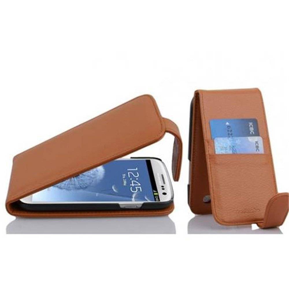 Cadorabo Hülle für Samsung Galaxy S3 / S3 NEO Hülle in ZIMT BRAUN - Handyhülle im Flip Design mit Kartenfach - Case Cover Schutzhülle Etui Tasche