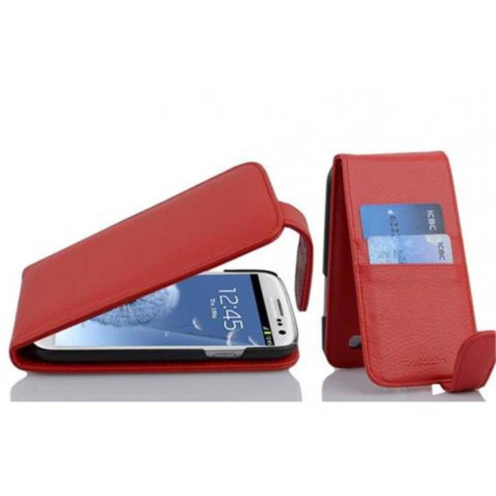 Cadorabo Hülle für Samsung Galaxy S3 / S3 NEO Hülle in KIRSCH ROT - Handyhülle im Flip Design mit Kartenfach - Case Cover Schutzhülle Etui Tasche