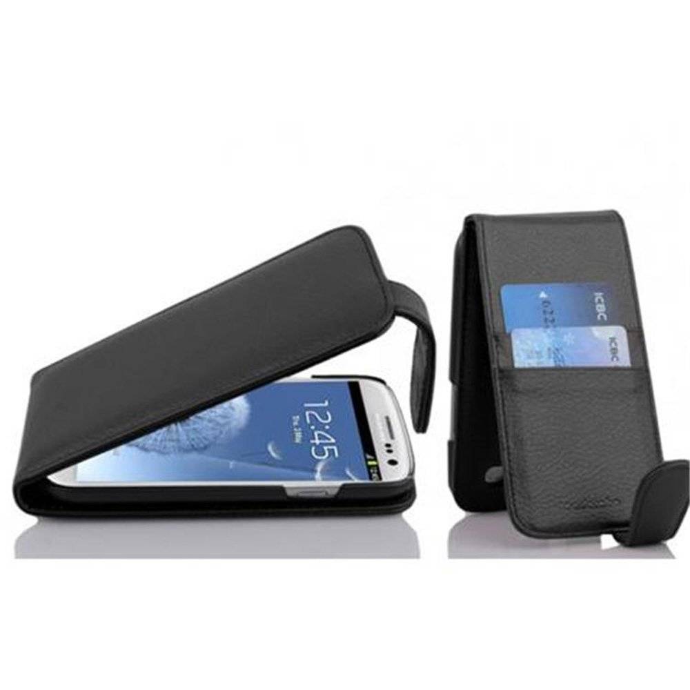 Cadorabo Hülle für Samsung Galaxy S3 / S3 NEO Hülle in JET SCHWARZ - Handyhülle im Flip Design mit Kartenfach - Case Cover Schutzhülle Etui Tasch