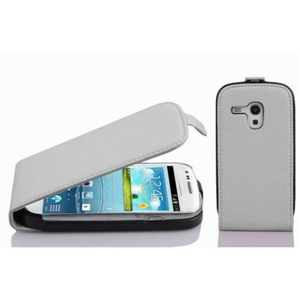 Cadorabo Hülle für Samsung Galaxy S3 MINI Hülle in MAGNESIUM WEIß - Handyhülle im Flip Design aus strukturiertem Textilleder - Case Cover Schutzh