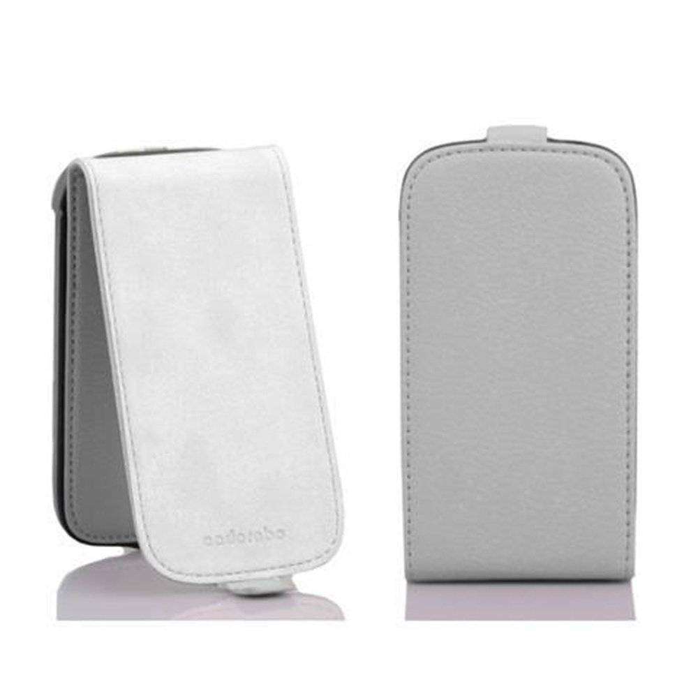 Cadorabo Hülle für Samsung Galaxy S3 MINI Hülle in MAGNESIUM WEIß - Handyhülle im Flip Design aus strukturiertem Textilleder - Case Cover Schutzh