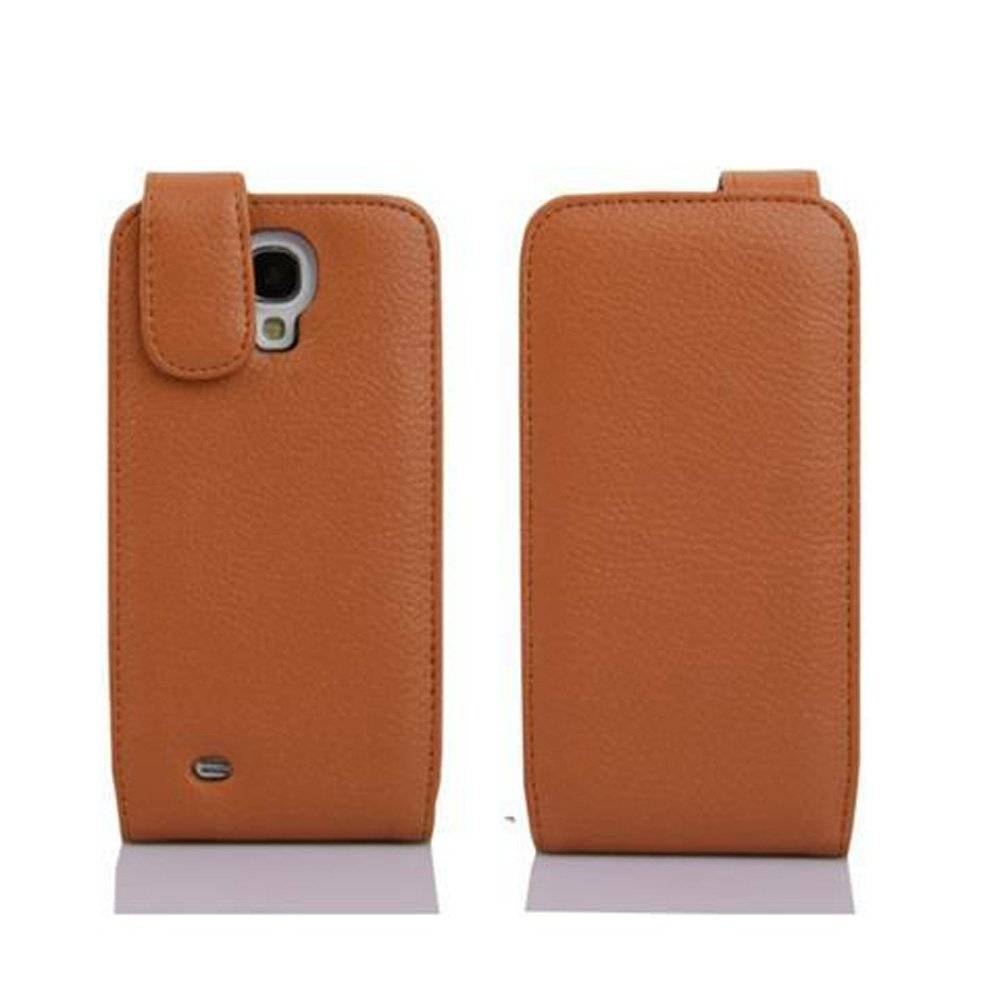 Cadorabo Hülle für Samsung Galaxy S4 Hülle in ZIMT BRAUN - Handyhülle im Flip Design mit Kartenfach - Case Cover Schutzhülle Etui Tasche Book Kla