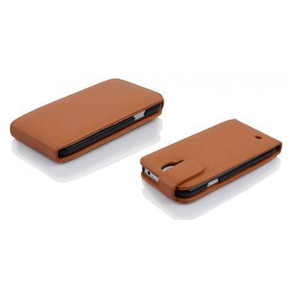 Cadorabo Hülle für Samsung Galaxy S4 Hülle in ZIMT BRAUN - Handyhülle im Flip Design mit Kartenfach - Case Cover Schutzhülle Etui Tasche Book Kla