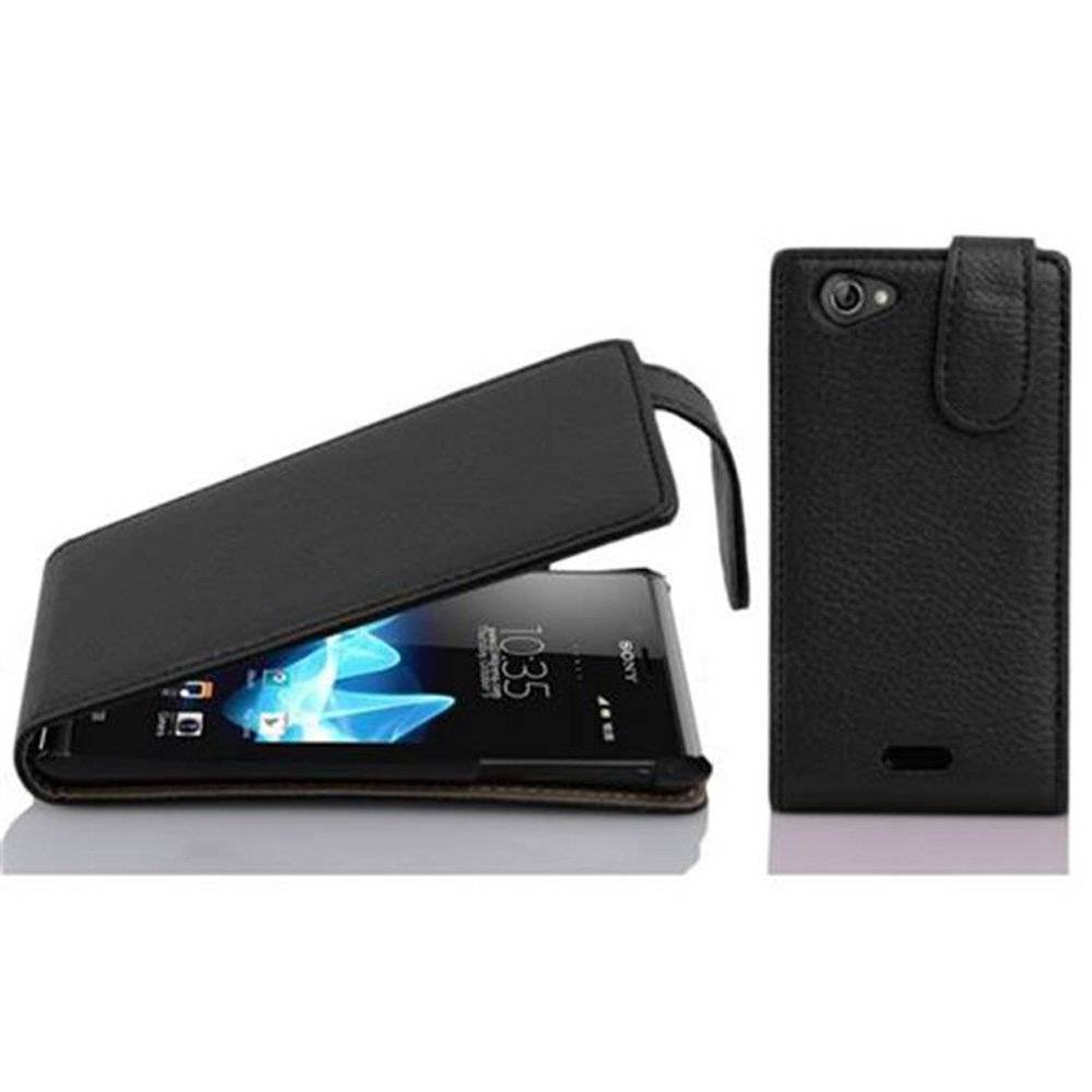 Cadorabo Hülle für Sony Xperia J Hülle in OXID SCHWARZ - Handyhülle im Flip Design aus strukturiertem Textilleder - Case Cover Schutzhülle Etui T