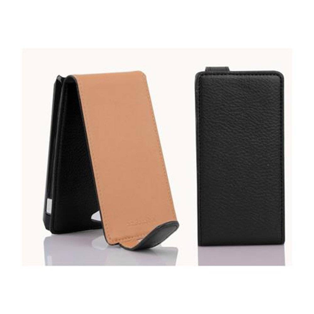 Cadorabo Hülle für Sony Xperia J Hülle in OXID SCHWARZ - Handyhülle im Flip Design aus strukturiertem Textilleder - Case Cover Schutzhülle Etui T