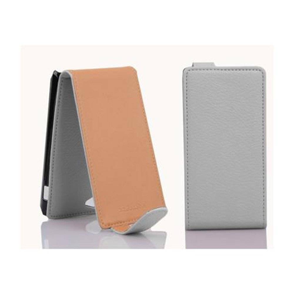 Cadorabo Hülle für Sony Xperia J Hülle in MAGNESIUM WEIß - Handyhülle im Flip Design aus strukturiertem Textilleder - Case Cover Schutzhülle Etu