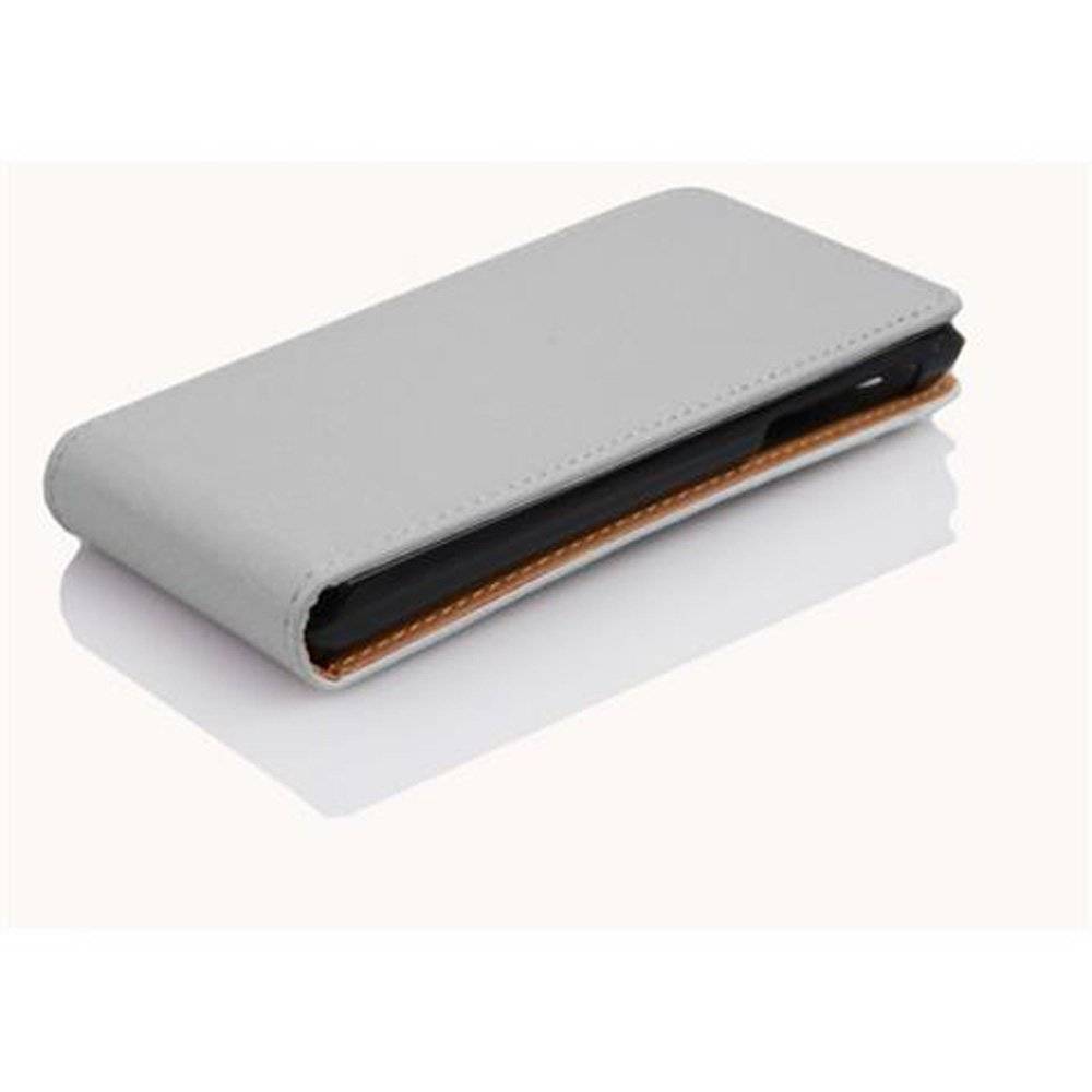 Cadorabo Hülle für Sony Xperia J Hülle in MAGNESIUM WEIß - Handyhülle im Flip Design aus strukturiertem Textilleder - Case Cover Schutzhülle Etu