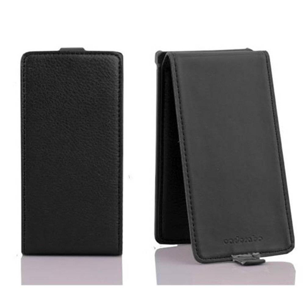 Cadorabo Hülle für Sony Xperia S Hülle in OXID SCHWARZ - Handyhülle im Flip Design aus strukturiertem Textilleder - Case Cover Schutzhülle Etui T