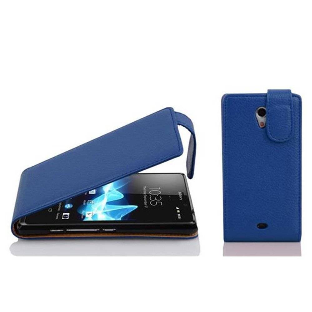 Cadorabo Hülle für Sony Xperia T Hülle in KÖNIGS BLAU - Handyhülle im Flip Design aus strukturiertem Textilleder - Case Cover Schutzhülle Etui T