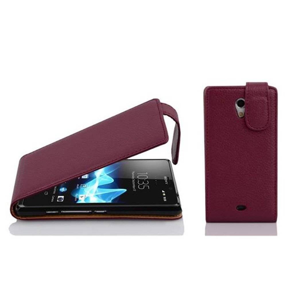 Cadorabo Hülle für Sony Xperia T Hülle in BORDEAUX LILA - Handyhülle im Flip Design aus strukturiertem Textilleder - Case Cover Schutzhülle Etui