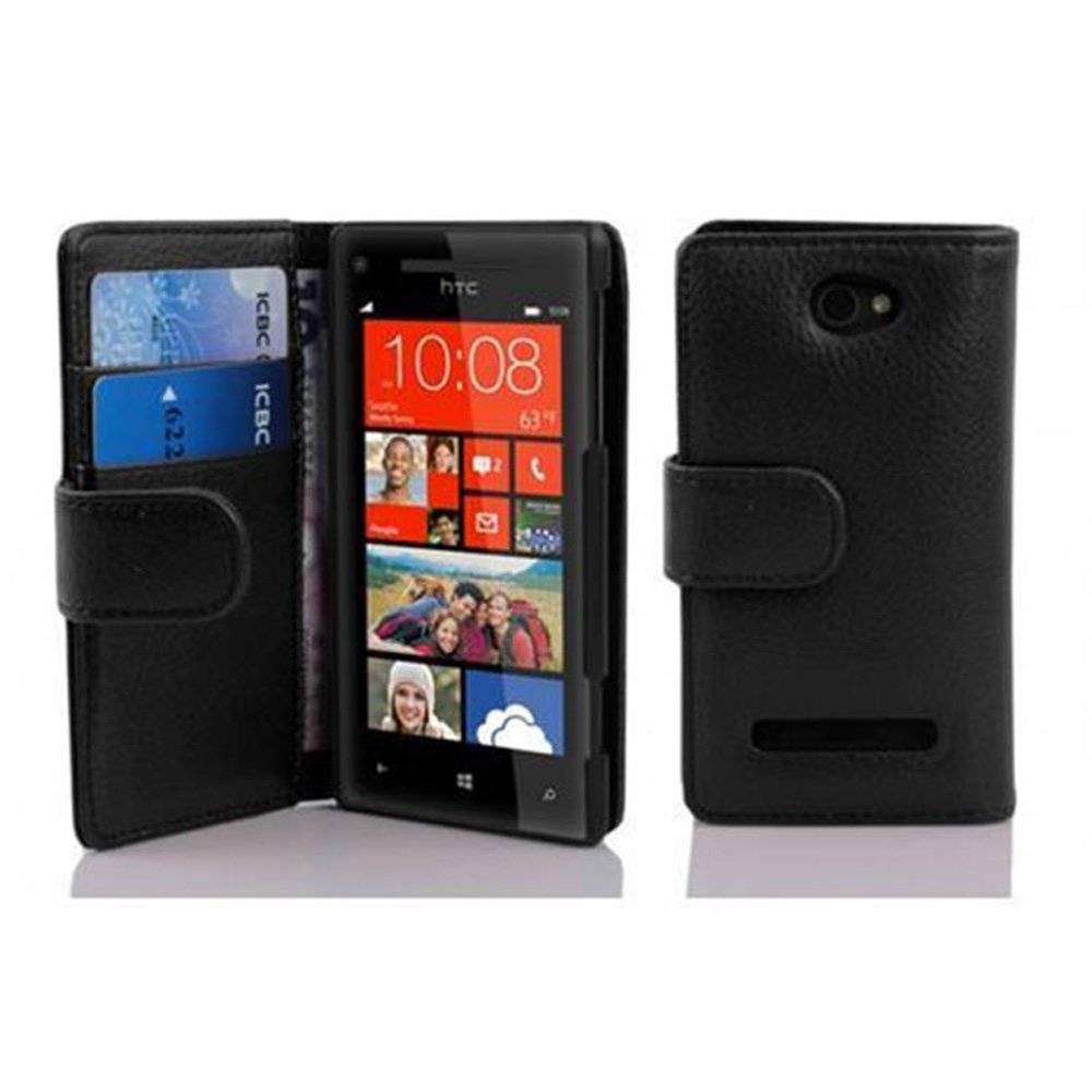 Cadorabo Handy Hülle für HTC 8S Hülle in OXID SCHWARZ , Schutzhülle Tasche case cover mit Kartenfach im Struktur Design