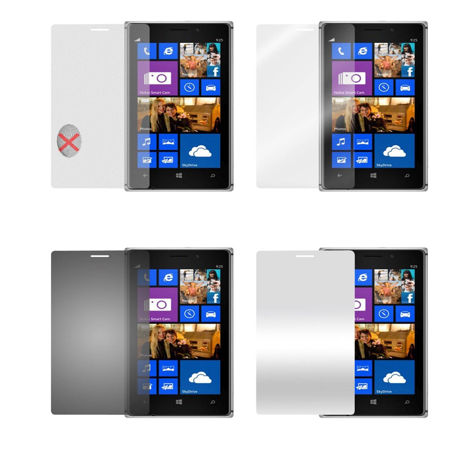 Cadorabo 4x Schutzfolien für Nokia Lumia 925 in Weiß (1x Privacy 1x Spiegel 1x Matt 1x Anti-Fingerabdruck)