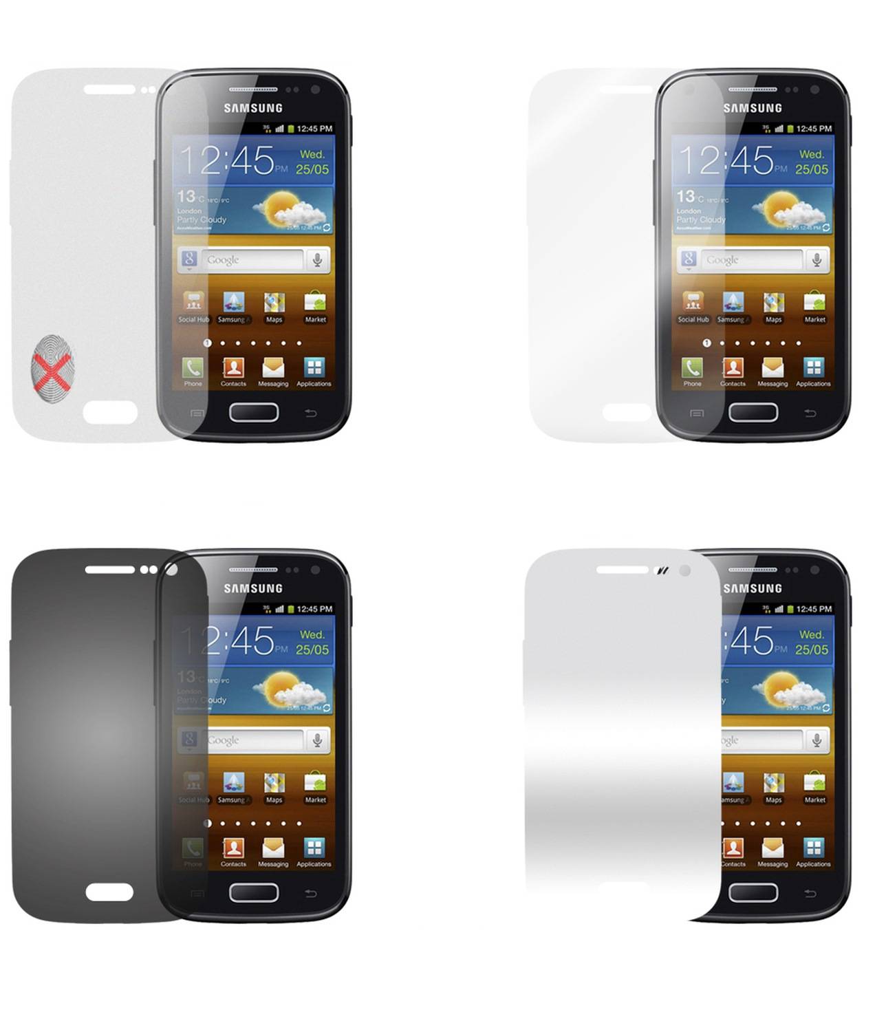 Cadorabo 4x Schutzfolien für Samsung Galaxy ACE 1 in Weiß (1x Privacy 1x Spiegel 1x Matt 1x Anti-Fingerabdruck)