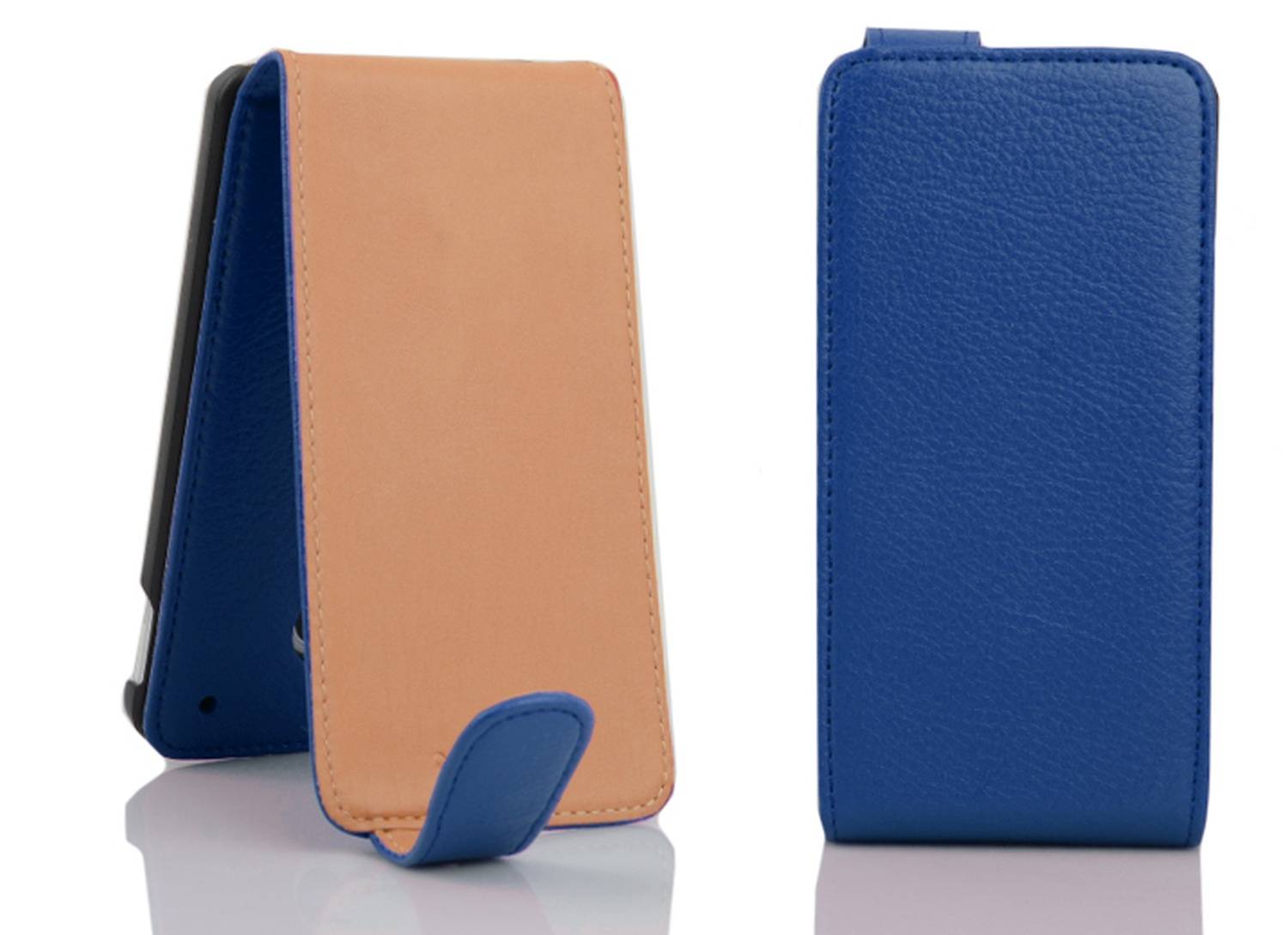 Cadorabo Hülle für HTC ONE MINI M4 Schutzhülle in Blau Flip Handyhülle Case Cover Etui Kunstleder