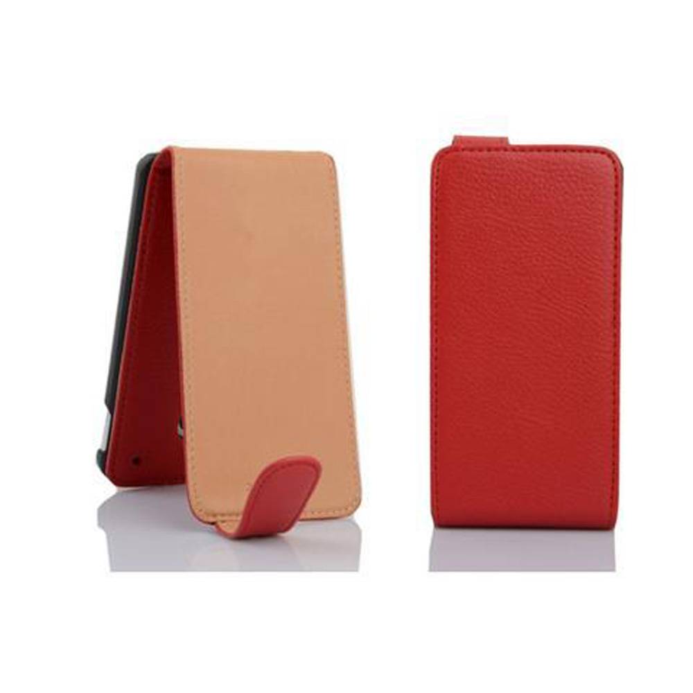 Cadorabo Schutzhülle für HTC ONE M4 MINI Hülle in Rot Flip Etui Handyhülle Case Cover Kunstleder