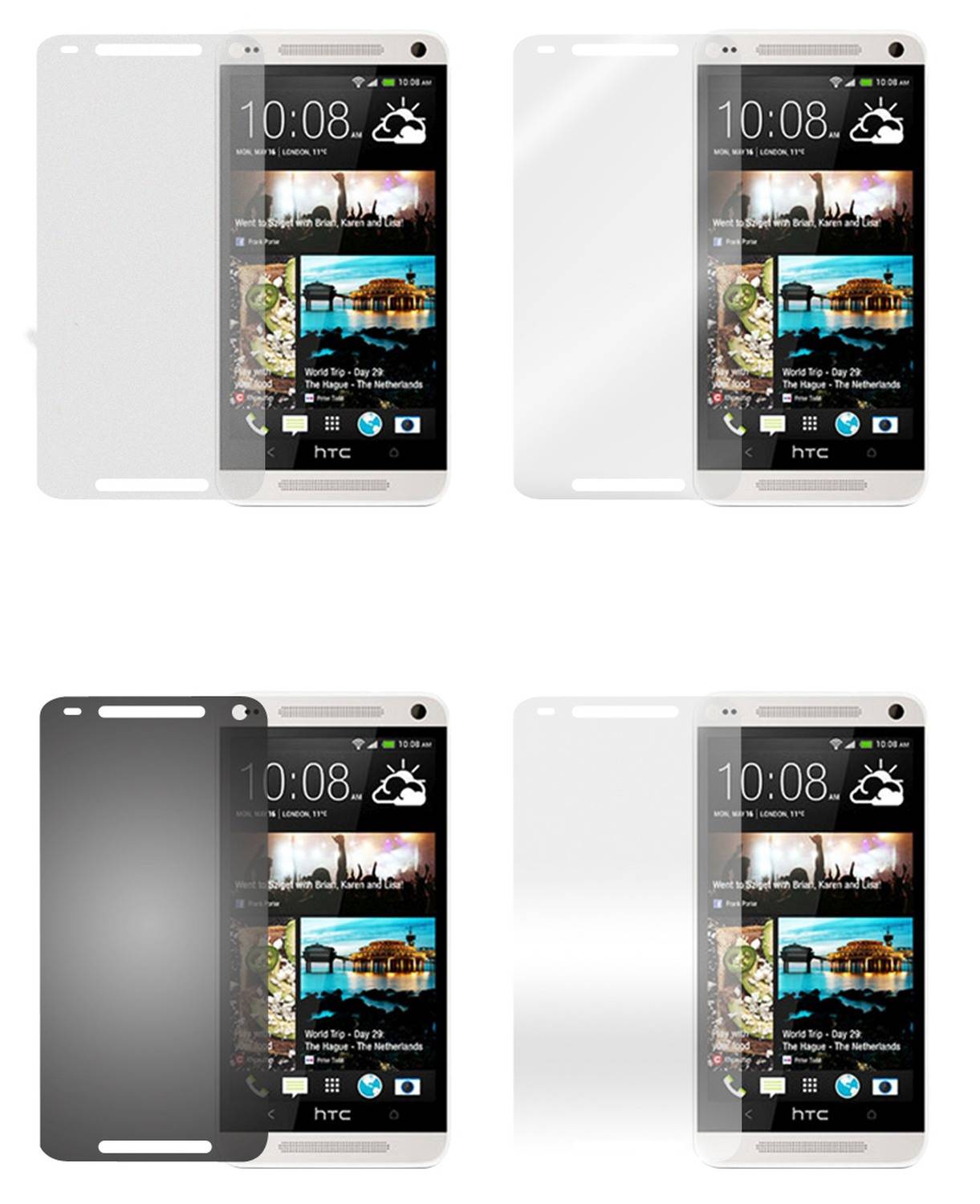 Cadorabo 4x Schutzfolien für HTC ONE M4 MINI (1.Gen.) in Weiß (1x Privacy 1x Spiegel 1x Matt 1x Anti-Fingerabdruck)