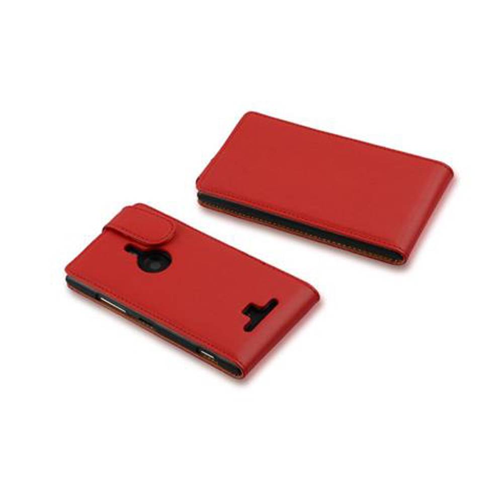Cadorabo Hülle für Nokia Lumia 925 Schutzhülle in Rot Flip Handyhülle Case Cover Etui Kunstleder