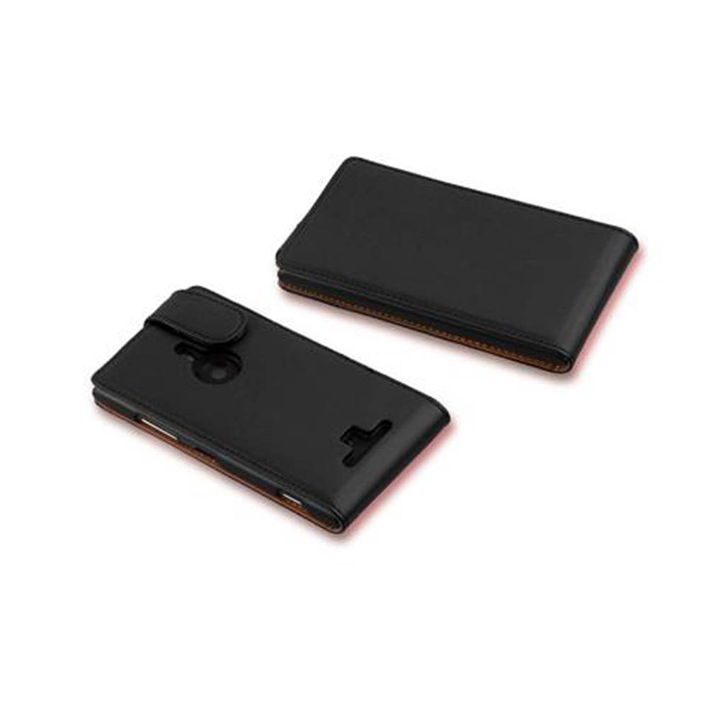 Cadorabo Hülle für Nokia Lumia 925 Schutzhülle in Schwarz Flip Handyhülle Case Cover Etui Kunstleder