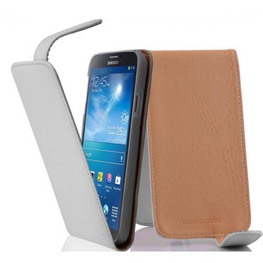 Cadorabo Hülle für Samsung Galaxy MEGA 6.3 Schutzhülle in Weiß Flip Handyhülle Case Cover Etui Kunstleder