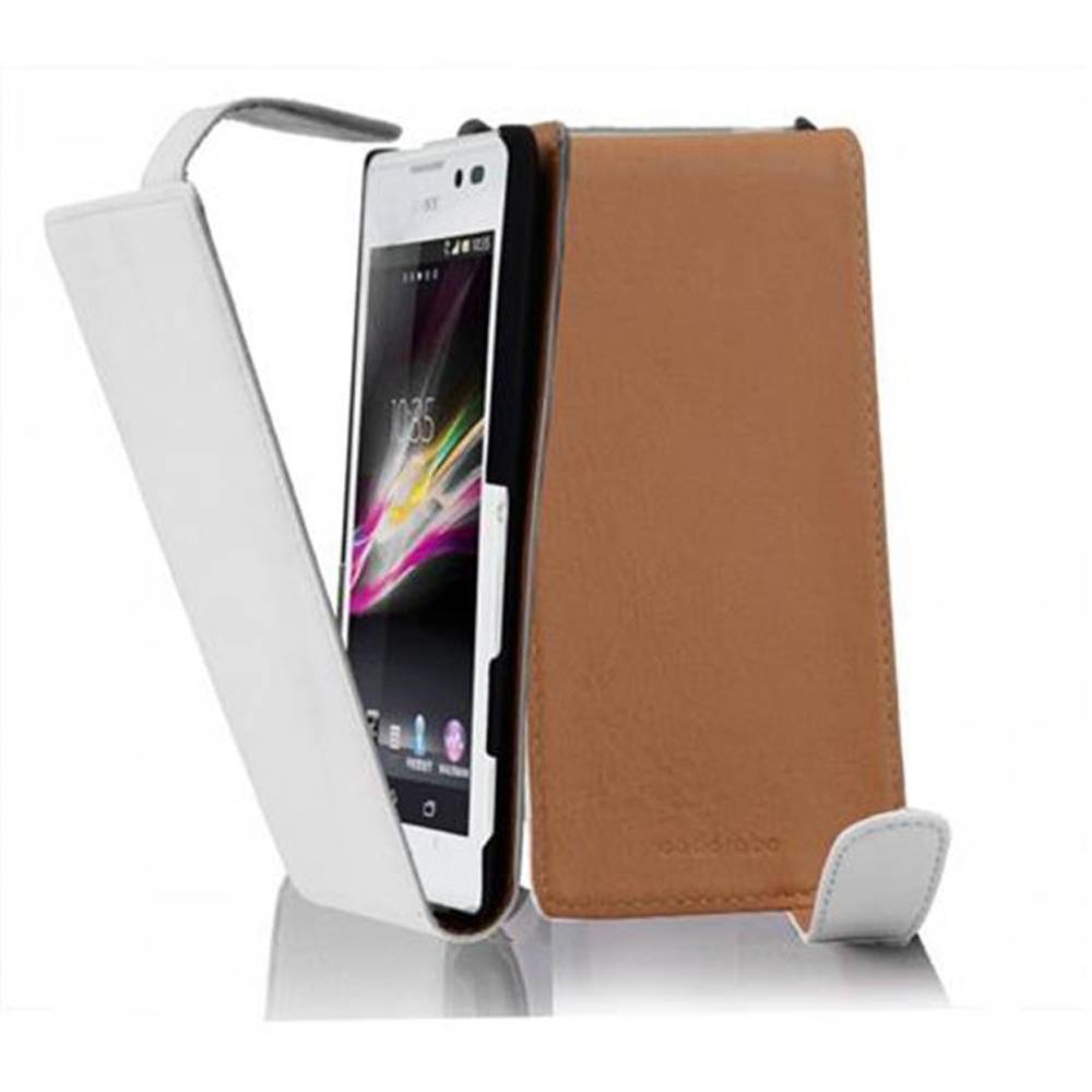 Cadorabo Hülle für Sony Xperia C Schutzhülle in Weiß Flip Handyhülle Case Cover Etui Kunstleder