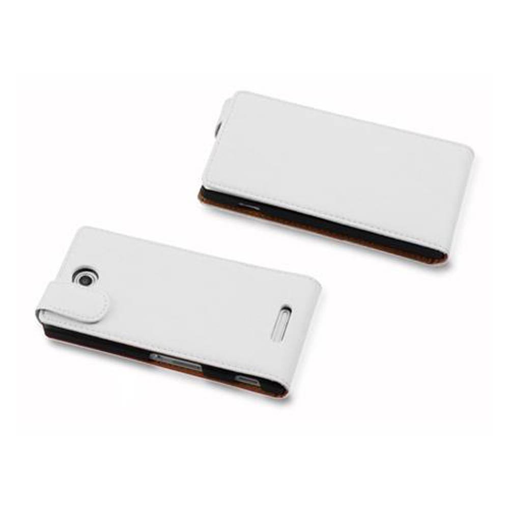Cadorabo Hülle für Sony Xperia C Schutzhülle in Weiß Flip Handyhülle Case Cover Etui Kunstleder