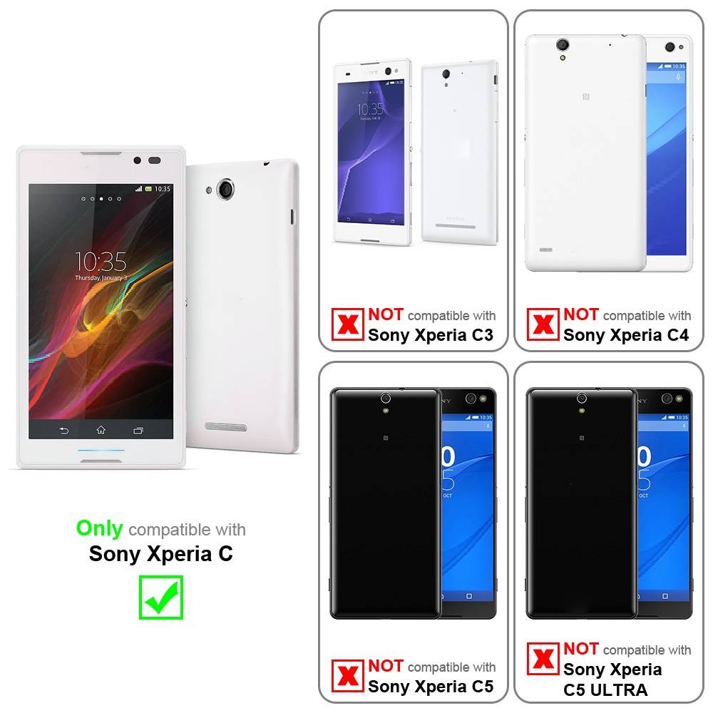 Cadorabo Hülle für Sony Xperia C Schutzhülle in Weiß Flip Handyhülle Case Cover Etui Kunstleder