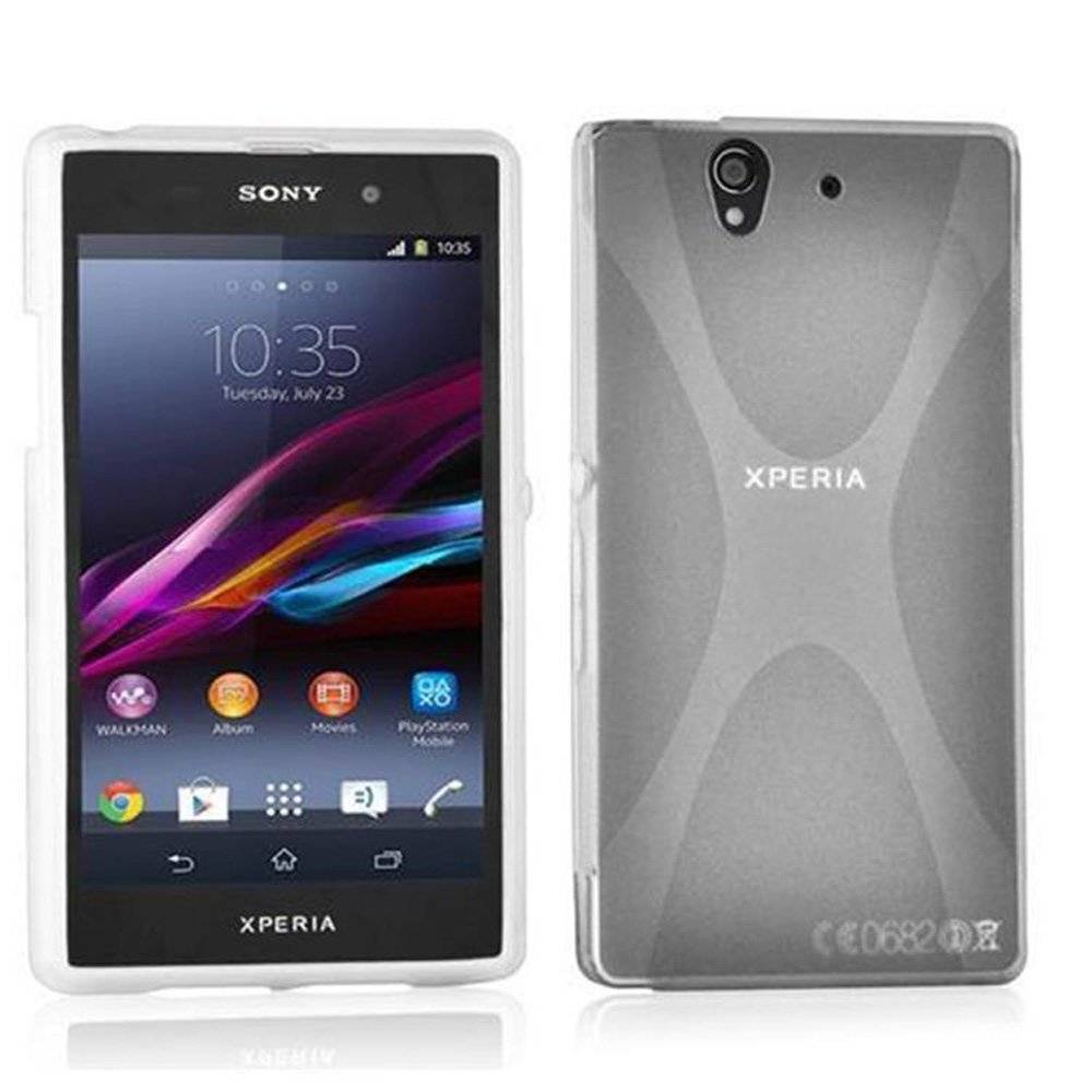 Cadorabo Hülle für Sony Xperia Z1  Hülle in HALB TRANSPARENT - Handyhülle im X-Line TPU Silikon - Silikonhülle Schutzhülle Ultra Slim Soft Back