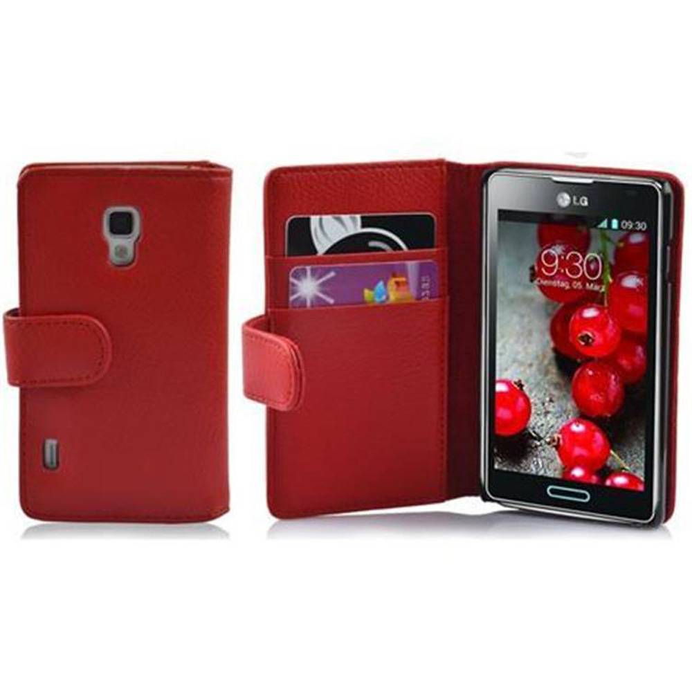 Cadorabo Schutzhülle für LG OPTIMUS L7 II Hülle in Rot Handyhülle Etui Case Backcover Kunstleder Tasche