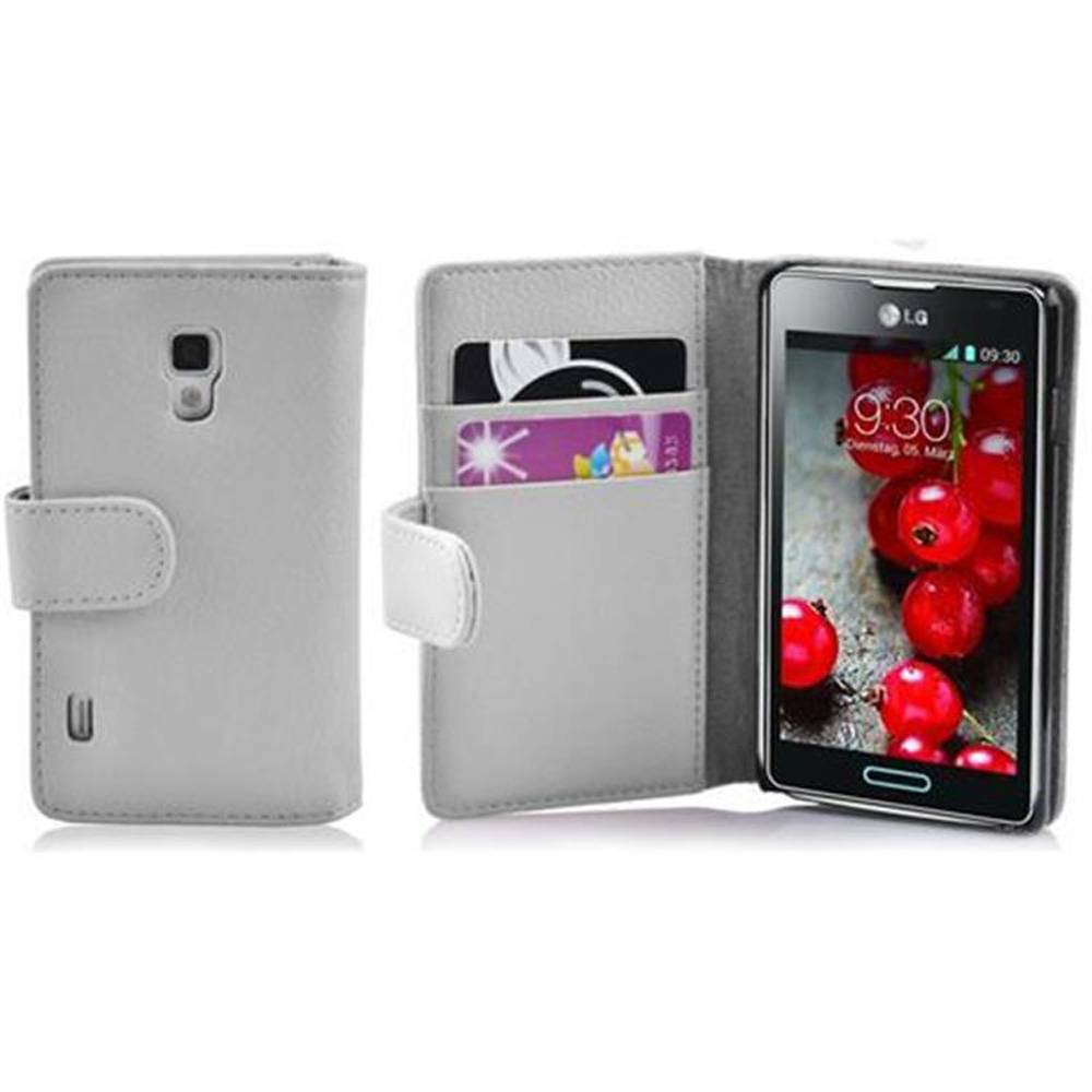 Cadorabo Schutzhülle für LG OPTIMUS L7 II Hülle in Weiß Handyhülle Etui Case Backcover Kunstleder Tasche
