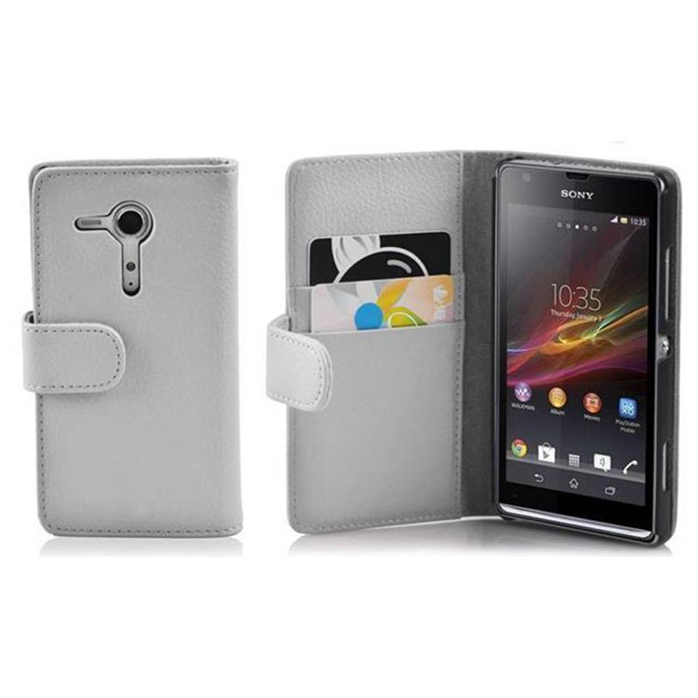 Cadorabo Schutzhülle für Sony Xperia SP Hülle in Weiß Handyhülle Etui Case Backcover Kunstleder Tasche